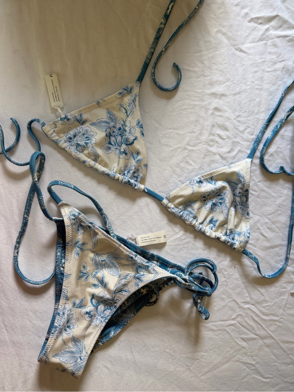 Solid & Striped Blue Floral Triangle Bikini Top and Bottom Set - reversible